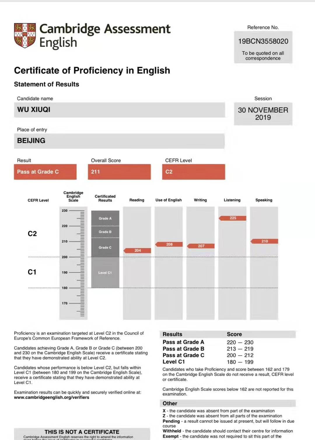 刚满13岁的吴修琪差2分取得cpe良好成绩